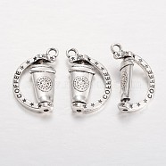 Alloy Coffee Cup Pendants, Waitress Charms, with Word Coffee, Rotatable Pendants, Cadmium Free & Lead Free, Waitress Charms, Antique Silver, 25x17x3mm, Hole: 2.5mm, 150pcs/bag(TIBEP-JC1130-AS)