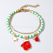 Christmas Glass Multi-Strand Bracelets, Metal Christmas Pendant Bracelets, Gloves, 6-1/2 inch(16.5cm)(LS0515-4)