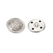 Brass Shank Buttons, Flat Round with Flower Pattern, Silver, 25mm(BUTT-TAC0003-01F-S)