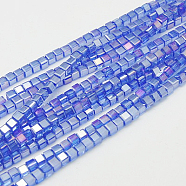 Electroplate Glass Beads Strands, AB Color Plated, Faceted, Cube, Royal Blue, 7~8x7~8x7~8mm, Hole: 1mm(EGLA-D018-8x8mm-79)