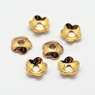 5-Petal Brass Bead Caps, Cadmium Free & Nickel Free & Lead Free, Flower, Golden, 4x1mm, Hole: 1mm(KK-E711-063G-NR)