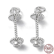 Rhodium Plated 925 Sterling Silver with Clear Cubic Zirconia Charms, Weightlifting Barbell Charm, Real Platinum Plated, 11x4mm, Hole: 2mm(STER-G036-14P)