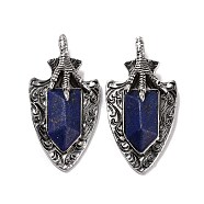 Natural Lapis Lazuli Faceted Big Pendants, Dragon Claw with Arrow Charms, with Antique Silver Plated Alloy Findings, 55x27.5x10.5mm, Hole: 6mm(G-L524-03AS-05)