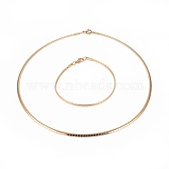304 Stainless Steel Choker Necklaces and Bangles Jewelry Sets, with Lobster Claw Clasps, Golden, 7-7/8 inch(20.1cm), 17.6 inch(45cm), 3mm(SJEW-L144-A03-G)