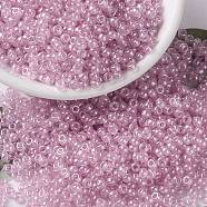 MIYUKI Round Rocailles Beads, Japanese Seed Beads, 8/0, (RR3508) Transparent Pale Rose Luster, 3mm, Hole: 1mm, about 422~455pcs/10g(X-SEED-G008-RR3508)