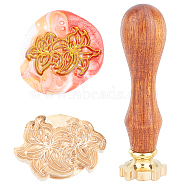Wax Seal Envelope Gift Seal, with Rosewood Handle, Flower, Golden, 2.5cm(AJEW-WH0192-017)
