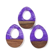 Resin & Wood Pendants, Hollow Teardrop Charms, Blue Violet, 37.5x28x3.5mm, Hole: 2mm(WOOD-F015-17A)