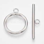 304 Stainless Steel Toggle Clasps, Ring, Stainless Steel Color, Ring: 27x22x2.5mm, Hole: 3mm, Bar: 35x7.5x2.5mm, Hole: 3mm(STAS-N087-05)