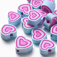 Handmade Polymer Clay Beads, Heart, Pale Turquoise, 7.5~11x7~11x4~5mm, Hole: 1.8mm(CLAY-T020-13A)