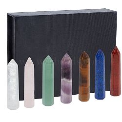 7Pcs Single Terminated Pointed Natural Gemstone Decoraions, Healing Stone Wands, for Reiki Chakra Meditation Therapy Deco, Bullet Shape, with Magnetic Paper Box, 49.5~52x9.5~10x9.5~10mm(AJEW-OC0003-17)