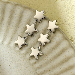 304 Stainless Steel Stud Earrings, Stainless Steel Color, Star, 37x11.5mm(EJEW-S226-10P-03)