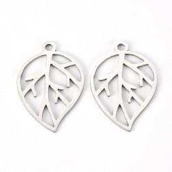 Non-Tarnish 201 Stainless Steel Pendants, Laser Cut, Leaf, Stainless Steel Color, 28.5x19.5x1mm, Hole: 2mm(STAS-Q239-003)