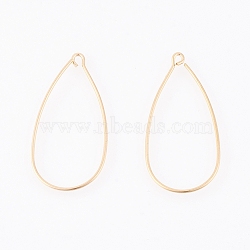 Brass Earring Hooks, with Horizontal Loop, Real 18K Gold Plated, 34~35x17~18x0.8mm, Hole: 1.5mm, Pin: 0.8mm(X-KK-T038-138G)