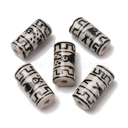 Handmade Porcelain Beads, Hand Painted, Column with Bird, Black, 18~19x9mm, Hole: 2mm(PR-CBAF2CB-05B)