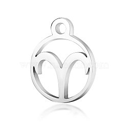 201 Stainless Steel Charms, Flat Round with Constellation, Stainless Steel Color, Aries, 13.4x10.8x1mm, Hole: 1.5mm(STAS-T014-T505-1)