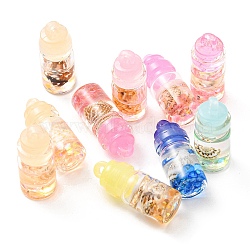 Translucent Resin Pendants, Drink Charms, Glass Bottle with Shell Inside, Mixed Color, 25.5x10mm, Hole: 1.8mm, about 10pcs/bag(RESI-D067-01B)