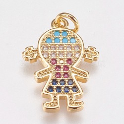 Brass Micro Pave Cubic Zirconia Pendants, Girl, Golden with Mixed Color C.Z, 18.5x13.5x1.5mm, Hole: 2.5mm(KK-I614-062G)