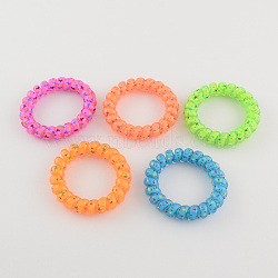 Printed Plastic Telephone Cord Elastic Hair Ties, Ponytail Holder, Mixed Color, 35mm(OHAR-R111-14)