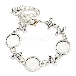 Antique Silver Plated Alloy Link Chain Bracelet Making, Fit for Cabochons, Knot, 6-1/8 inch(15.7cm), Tray: 12mm(MAK-K023-03E-AS)