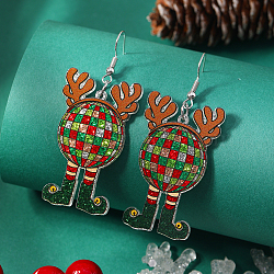 Acrylic Christmas Series Dangle Earrings, Platinum, Colorful, 65x27mm(ZV2317-1)