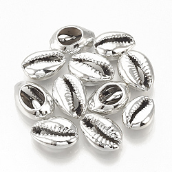 Electroplated Sea Shell Beads, Undrilled/No Hole Beads, Cowrie Shells, Silver, 15~18x10~12x6~7mm(X-SSHEL-S258-05B)