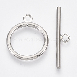 Non-Tarnish 304 Stainless Steel Toggle Clasps, Ring, Stainless Steel Color, Ring: 27x22x2.5mm, Hole: 3mm, Bar: 35x7.5x2.5mm, Hole: 3mm(STAS-N087-05)