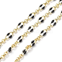 Enamel Oval Link Chains, with Real 18K Gold Plated Brass Findings, Soldered, with Spool, Black, 4x7x1mm(CHC-K014-10G-02)