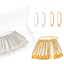 40Pcs 2 Color Crystal Rhinestone Safety Pin Brooches, Alloy Sweater Shawl Clips for Women, Platinum & Golden, 56x14x3.5mm, 20Pcs/color(FIND-GL0001-40)