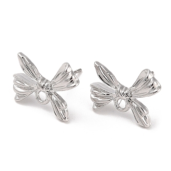 Silver Alloy Stud Earring Findings, with Horizontal Loops & 925 Sterling Silver Pin, Bowknot, 13x15.5mm, Pin: 12x0.6mm
