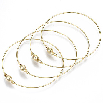 Brass Bangle, with Round Magnetic  Clasps, Nickel Free, Real 18K Gold Plated, Inner Diameter: 2-3/8 inch(6cm)