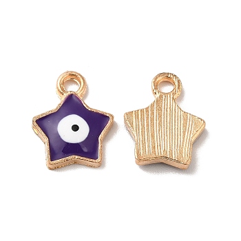 Alloy Enamel Charms, Light Gold, Star with Evil Eye Charm, Dark Orchid, 13x10x2.5mm, Hole: 1.8mm
