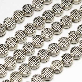 Tibetan Style Flat Round Alloy Bead Strands, Lead Free & Nickel Free & Cadmium Free, Antique Silver, 6.3x3.5mm, Hole: 1mm, about 33pcs/strand, 8 inch