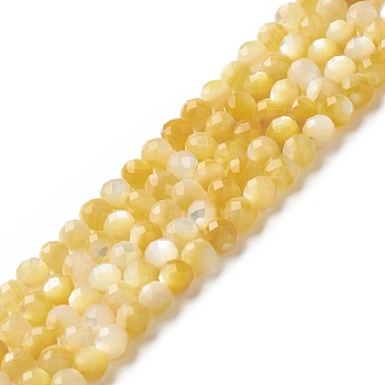 Natural Golden Yellow Shell Beads Strands, Faceted, Round, 4mm, Hole: 0.5mm, about 98pcs/strand, 15.55 inch(39.5cm)