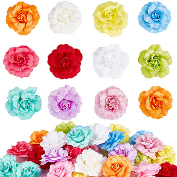 36Pcs 12 Colors Silk Rose Flower, Artificial Flower Heads, for DIY Decorative Wreath Party Birthday Home Decoration, Mixed Color, 45x20mm, Hole: 2mm