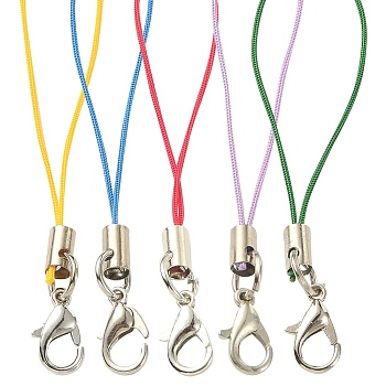 50Pcs 5 Colors Polyester Cord Mobile Straps, with Platinum Plated Alloy Findings, Mixed Color, 6.5~7cm, 10pcs/color