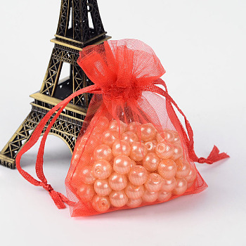 Organza Gift Bags with Drawstring, Jewelry Pouches, Wedding Party Christmas Favor Gift Bags, Red, 9x7cm