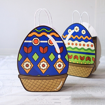 Easter Egg Shaped Paper Candy Packaging Bags with Handle, Rhombus, 28.3x21x1cm