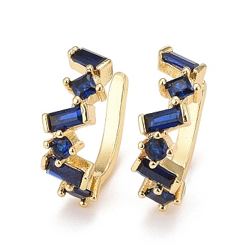 Cubic Zirconia Star Cuff Earrings, Real 18K Gold Plated Brass Jewelry for Non Piercing, Lead Free & Cadmium Free, Blue, 16x13x5mm, Inner Diameter: 9mm