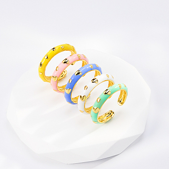 5Pcs 5 Color Brass Enamel Open Cuff Rings Set, Stackable Finger Rings, Mixed Color, Inner Diameter: 16~18mm, 1Pc/color