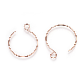 Ion Plating(IP) 304 Stainless Steel Earring Hooks, with Horizontal Loop, Rose Gold, 22x18mm, Hole: 2.5mm, 20 Gauge, Pin: 0.8mm