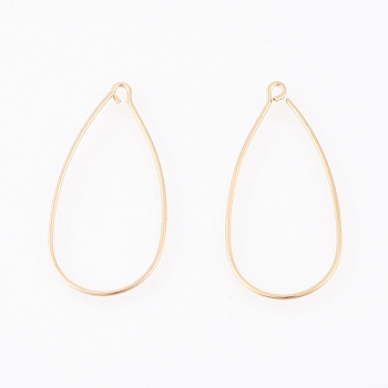 Brass Earring Hooks, with Horizontal Loop, Real 18K Gold Plated, 34~35x17~18x0.8mm, Hole: 1.5mm, Pin: 0.8mm