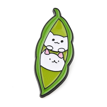 Pea Pod & Cat Enamel Pin, Electrophoresis Black Plated Alloy Badge for Backpack Clothes, Green, 31x13x1.5mm