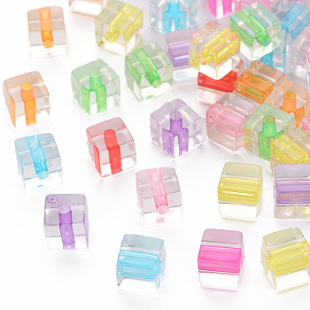 Transparent Acrylic Beads, Cube, Mixed Color, 7x7x7mm, Hole: 2mm