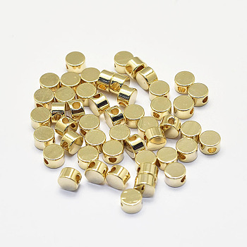 Long-Lasting Plated Brass Beads, Real 18K Gold Plated, Nickel Free, Flat Round, 4x2.5mm, Hole: 1mm