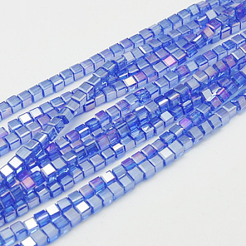 Electroplate Glass Beads Strands, AB Color Plated, Faceted, Cube, Royal Blue, 7~8x7~8x7~8mm, Hole: 1mm