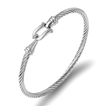 Unisex Titanium Steel Wire Rope Bangles with Hook Clasps, Stainless Steel Color, show in picture