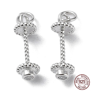 Rhodium Plated 925 Sterling Silver with Clear Cubic Zirconia Charms, Weightlifting Barbell Charm, Real Platinum Plated, 11x4mm, Hole: 2mm