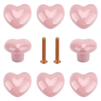 12Pcs Heart Porcelain Drawer Knobs, Drawer Pulls Handle, with Iron Screw, for Home, Cabinet, Cupboard and Dresser, Pink, 36x40.5x31mm