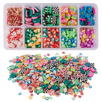 Handmade Polymer Clay Cabochons, Fashion Nail Art Decoration Accessories, Mixed Shapes, Mixed Color, 20style/box