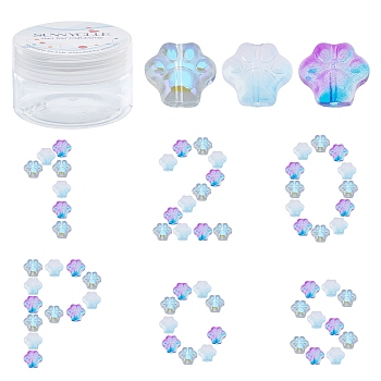 SUNNYCLUE 120Pcs 3 Colors Two Tone Transparent Spray Painted Glass Beads, Dog Paw Prints, Mixed Color, 40pcs/color